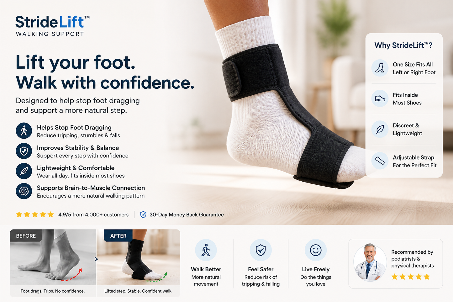 StrideLift™ Foot Drop Support